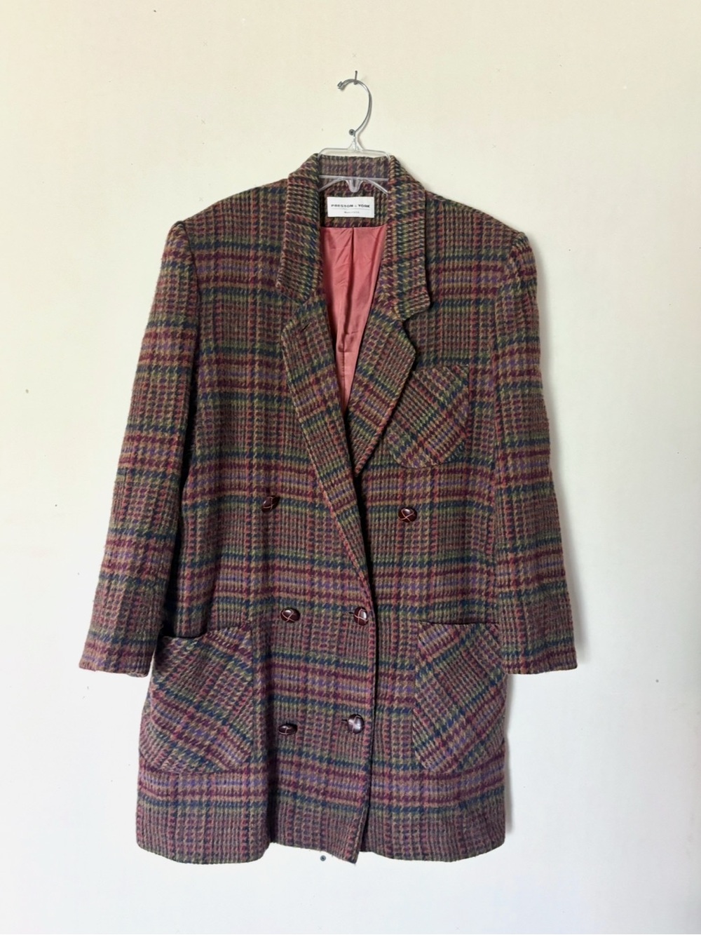 Vintage Women’s Preston & York Dillards Wool Plaid Double-Breasted Coat